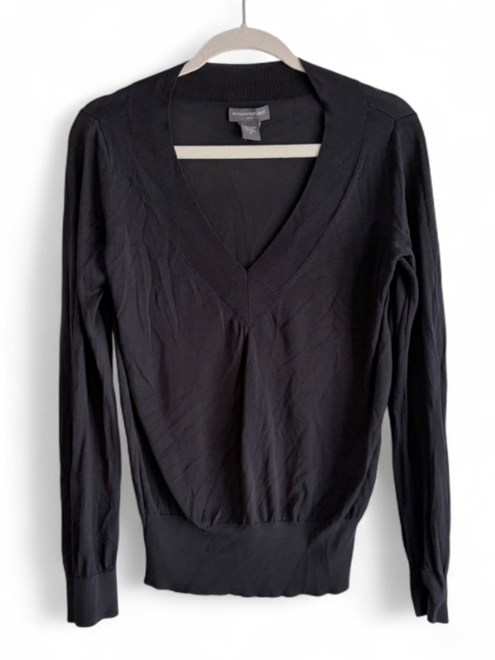 Banana Republic Black Silk Cotton Blend V Neck Lightweight Sweater Size M